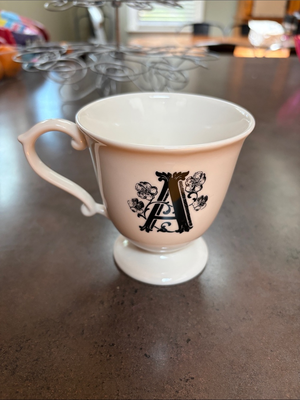Monogrammed Pedestal Teacup with Floral 'A'